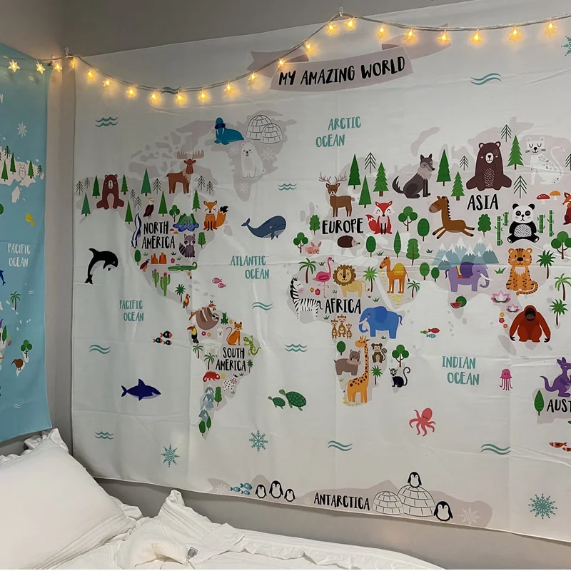 Photography Mapped - Mappa del mondo animale Arazzo Appeso